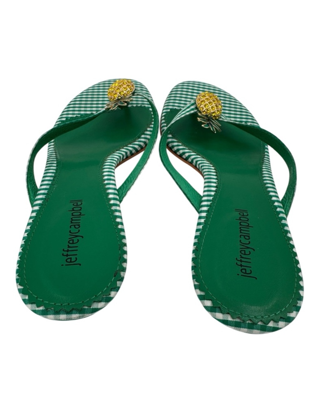 Jeffrey Campbell Pinacolada Pineapple Thong Sandal Kitten Heel Green Gingham 9.5 - Picture 5 of 7